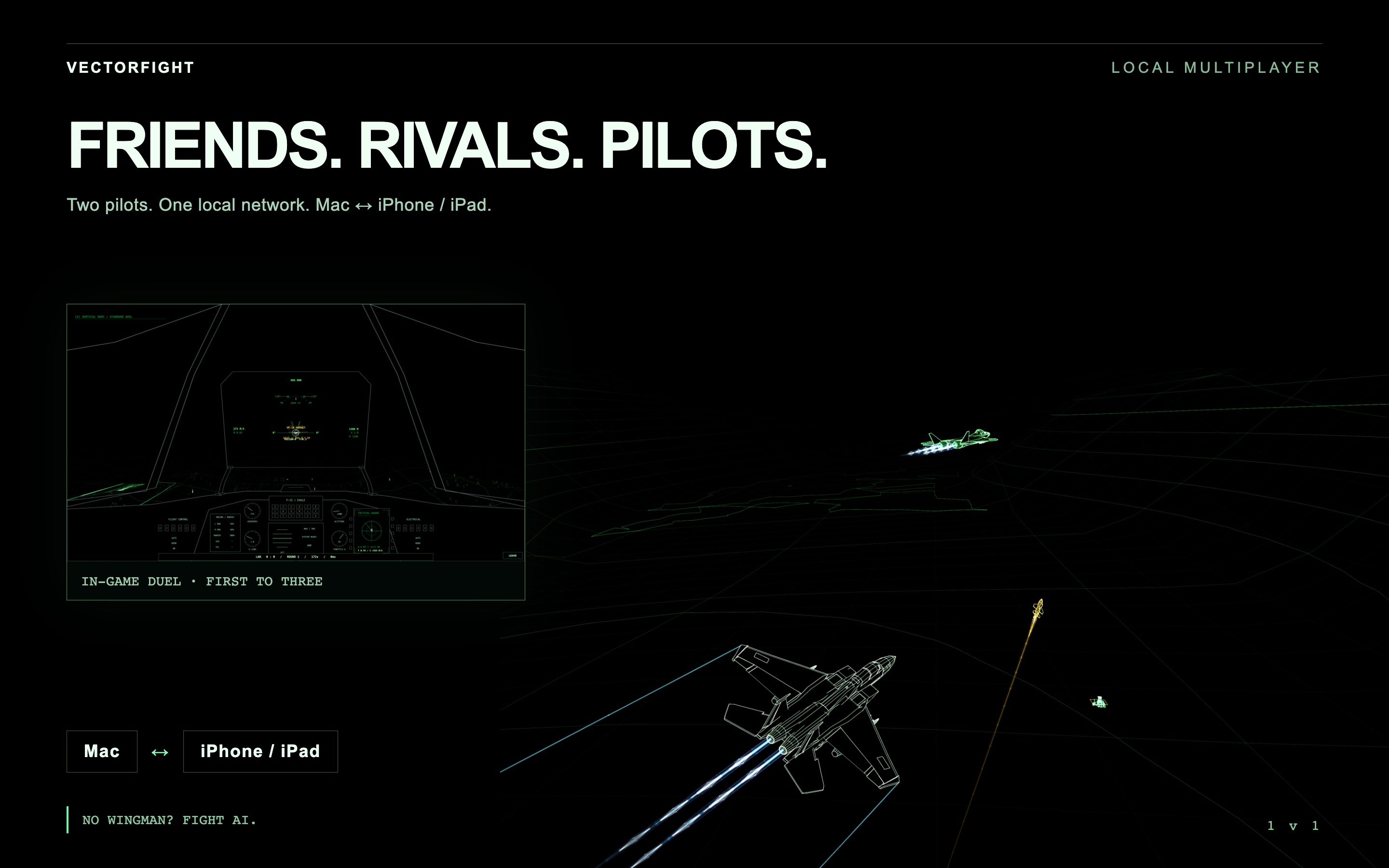 VectorFight local multiplayer and actual cockpit duel view